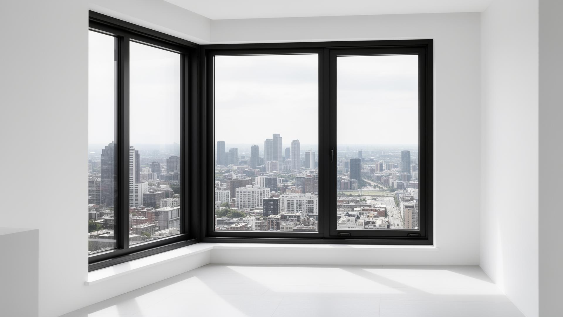 Moderne aluminium kozijnen met stadsuitzicht